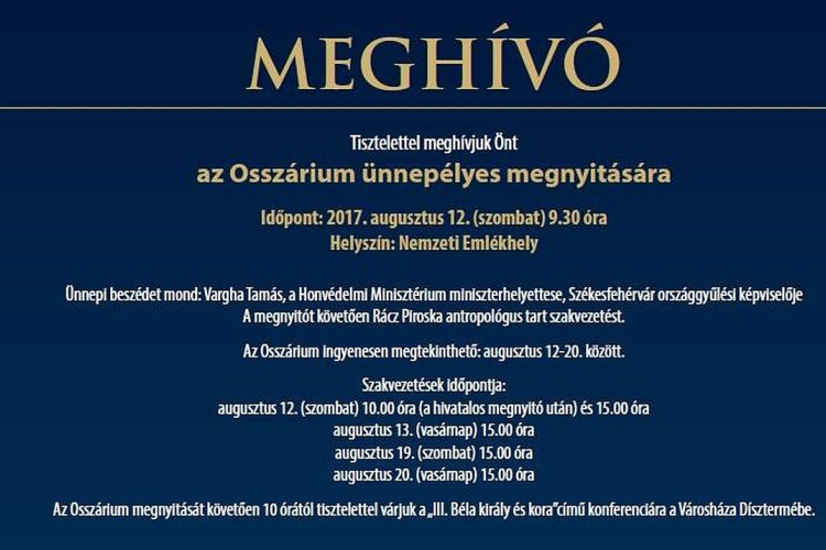 Szombaton lesz az Osszárium ünnepélyes megnyitása